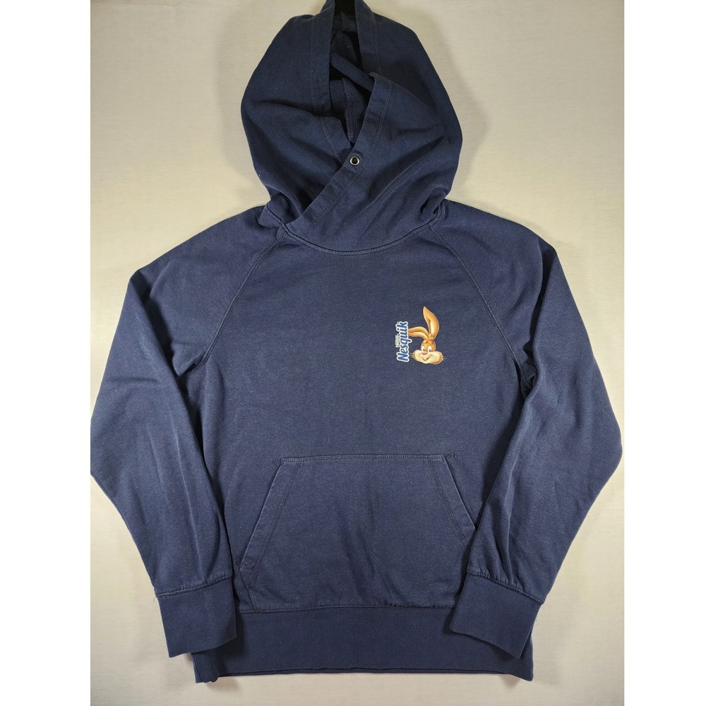 Nestle Nesquik Hoodie Mens M Keep on Chuggin Quicky Bunny‎ Y2K Retro Navy Blue